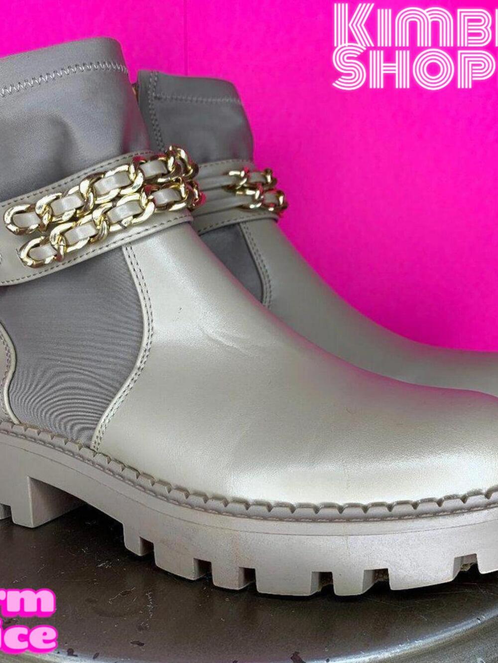 Jones New York Ollee Tan Faux Leather Chain Trim Chunky Lug Sole Boots US 9.5